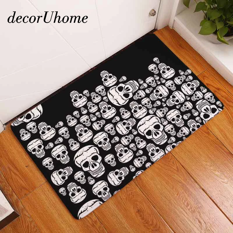 decorUhome Nordic Flannel Waterproof Door Mat Halloween Skull Cartoon Carpet Bedroom Rug Decorative Stair Mats Home Decor Crafts