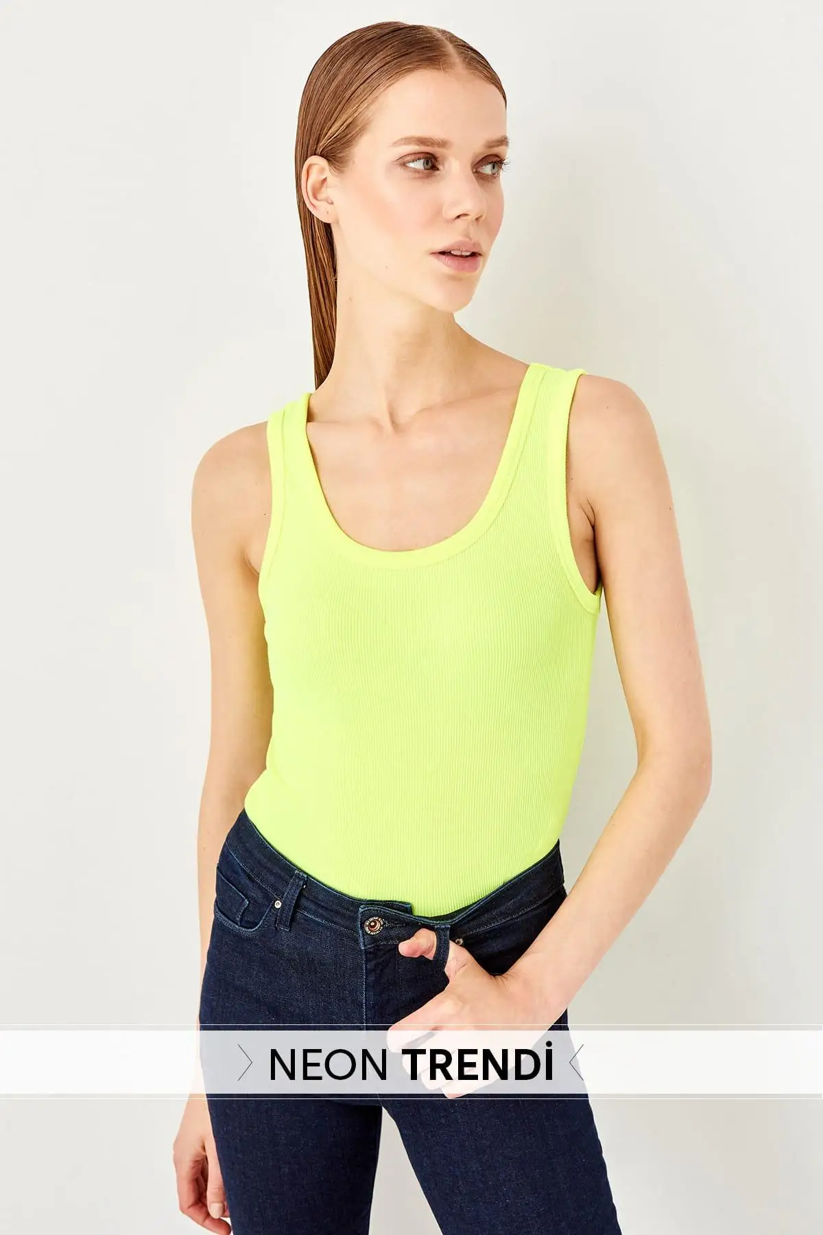 

Trendyol Yellow Ribbed Knit Undershirt TWOSS19EH0203