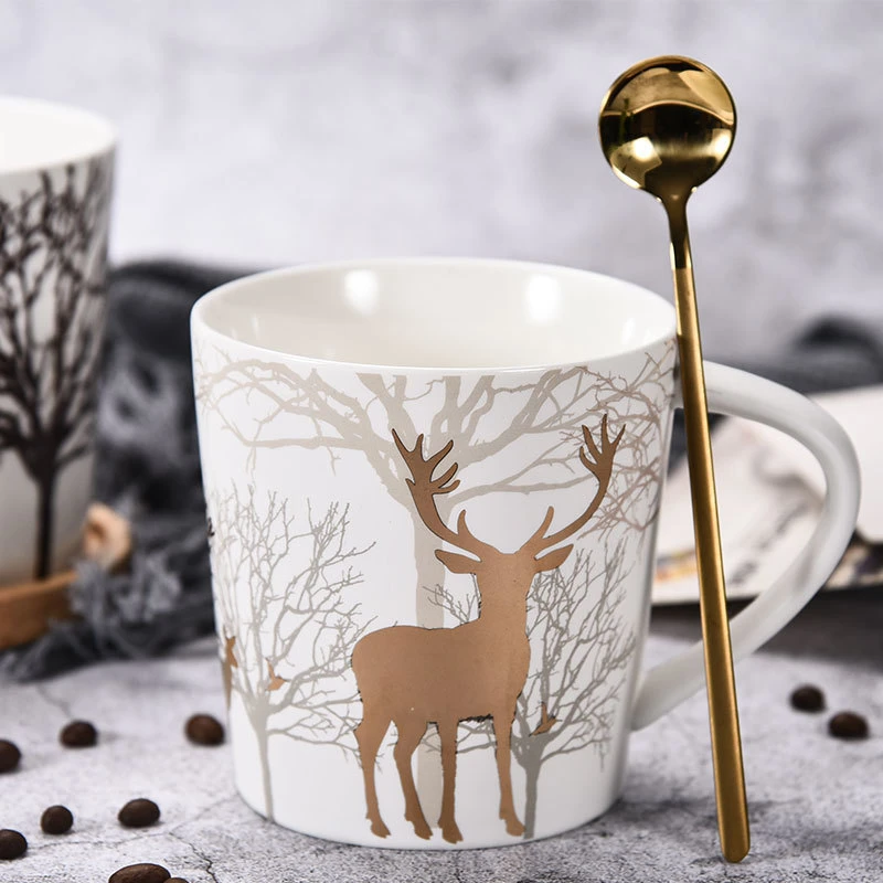 ヨーロピアンスタイルのエルクディアカップ 大容量650ml 蓋とスプーン付き セラミック コーヒー ミルク 紅茶 クリスマスプレゼント Mugs Aliexpress