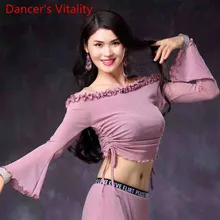 Танец живота Одежда Sexy Horn Рукава Dance Top Женщины Танцы с длинными рукавами Тройники M, L Ярко-розовый Розовый, черный