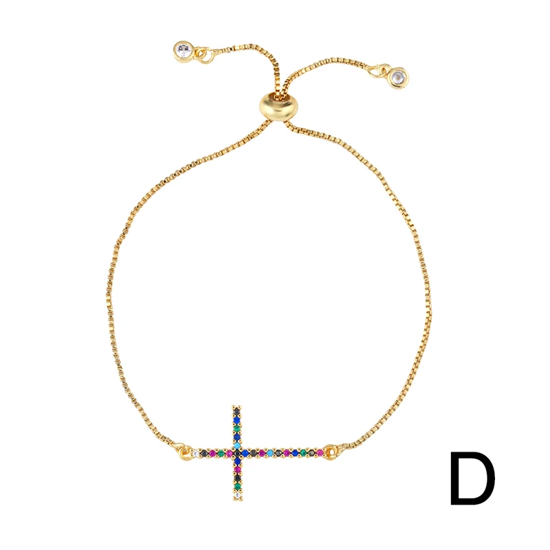 Rainbow Bracelet Set Colorful Zircon Stone Chain Gold Sea Shell Cross Fashion Bar Bracelets For Women Jewelry Gifts brt-b59 - Окраска металла: brt-b59-D