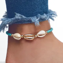 Богемная спиральная оболочка женские браслеты для щиколотки каменные бусины плетение веревки Регулируемый ножной браслет ручной работы летние пляжные украшения ножной браслет