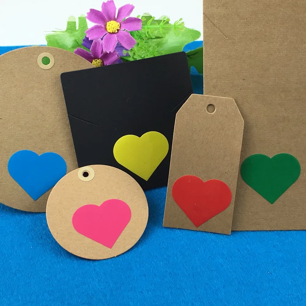 

1200PCS/Lot 3.5x2.8cm Fashion heart-shaped 5colour paper Labels sealing Stickers packaging For Jewelry/Box/gift/car/envelope