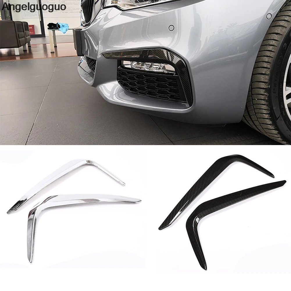 Car ABS Carbon fiber Front Foglight Fog Lamp Light Cover Strips Trim For 2017 2018 BMW 5 series G38 G30 ( Sports Edition only )