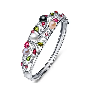 

MeiBaPJ Real 925 Solid Silver High Quality Phoenix Colorful Bracelet For Women Real Natural Pearl Bangle Jewelry Gift Box