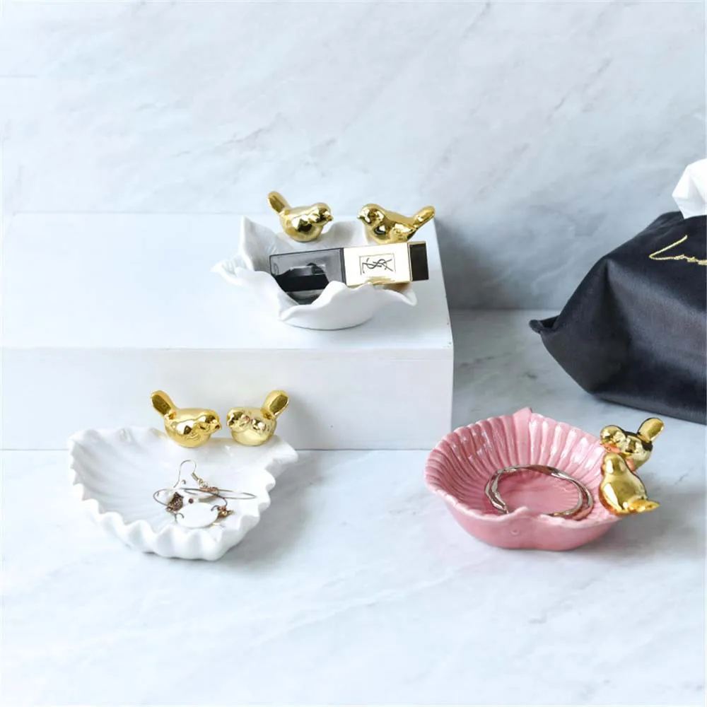 Скандинавские Ins розово-белое керамическое Ювелирное кольцо, тарелка в форме цветка, туалетный столик, лоток для хранения, милое мини блюдо для приправ