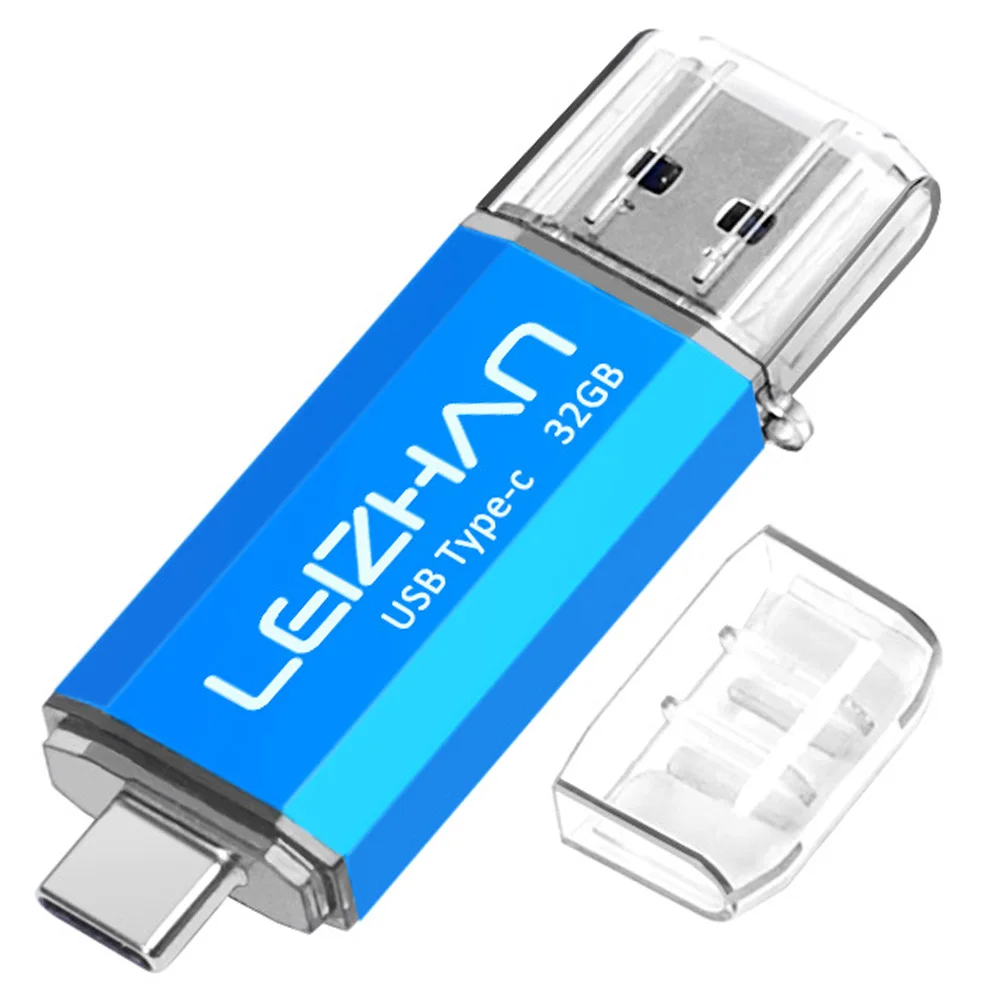 LEIZHAN Тип C USB флэш-накопитель 256 ГБ Tipo C Flash USB 128 ГБ для samsung Galaxy S10 S9 S8 Флешка 3,0 Thumbdrive 64 ГБ 32 ГБ 16 ГБ - Цвет: Type c-USB 3.0-Blue