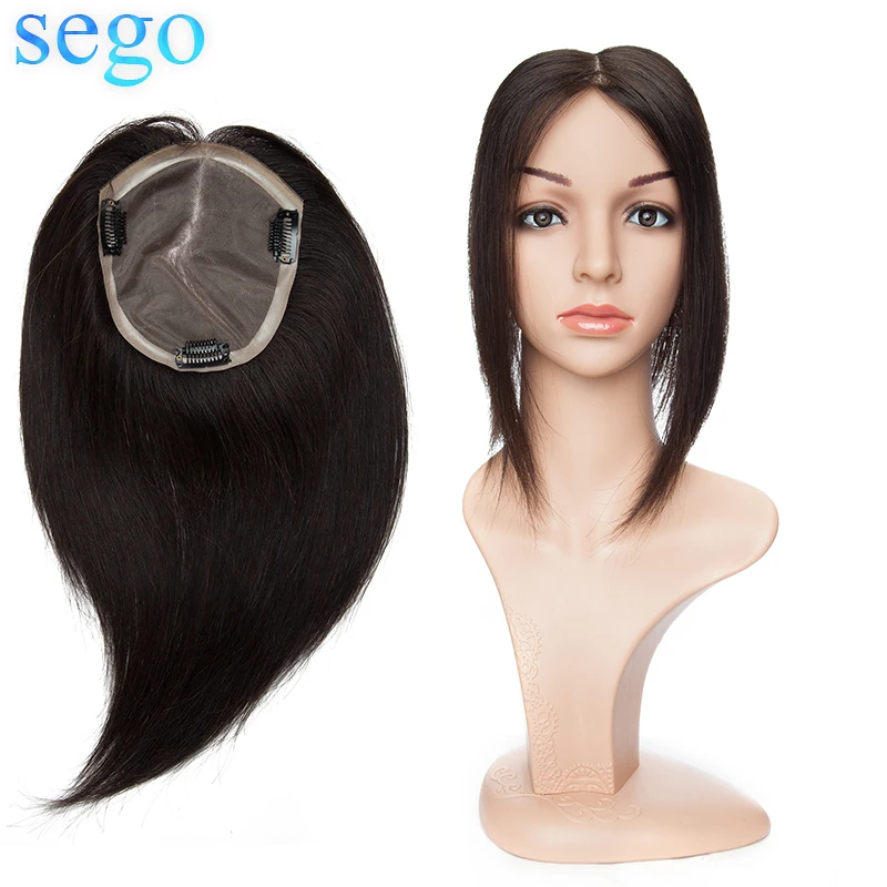 

SEGO 10"-12" Straight Mono Base Hair Topper Remy Human Hair Pieces for Women Natural Color Toupee Hair for Women 100% Human Hair