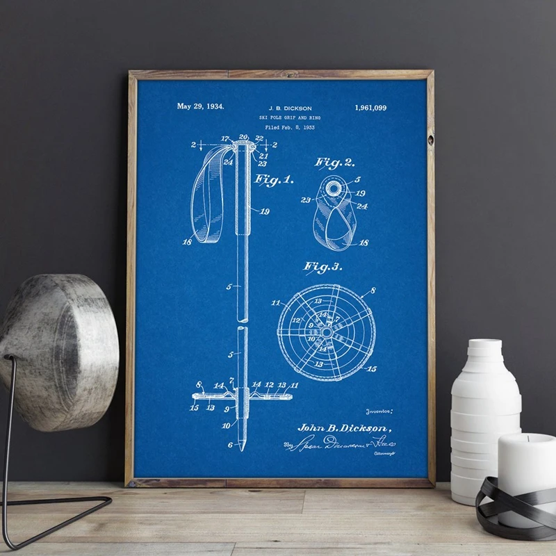 Ski Pole Patent Poster Home Decor