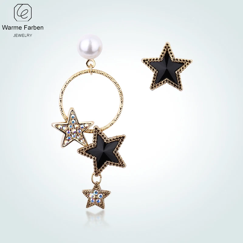 

WARME FARBEN Crystal from Swarovski Women Drop Earring Asymmetry Circle Star Fashion Personality Asymmetry Earring for Female