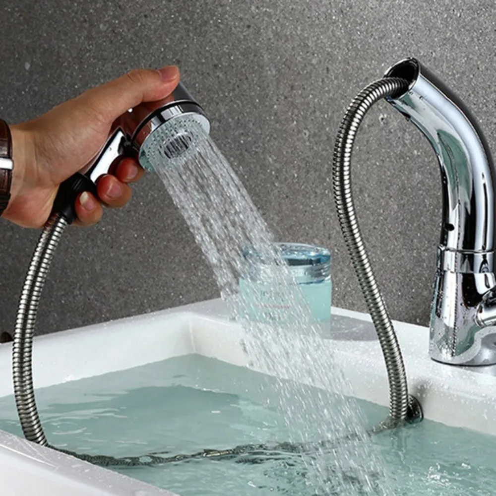 

Kitchen Faucets Silver Single Handle Pull-Out Faucet Spray Swivel Kitchen Sink Baked Pull-Down Plumbing Cold Hot Water Tap
