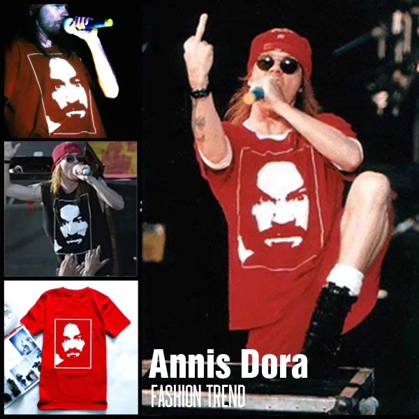 Черная красная и черная футболка с короткими рукавами Rock GnR guns N' Roses Axl Rose Charlie