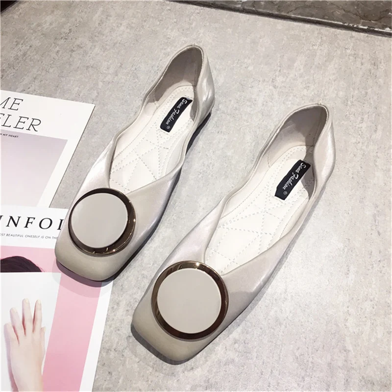 

2019 Summer Spring Women Green Beige Satin Square Toe Ballet Flats Fashion Lady Silk Ballerina Flats Slip On korean Party Shoes