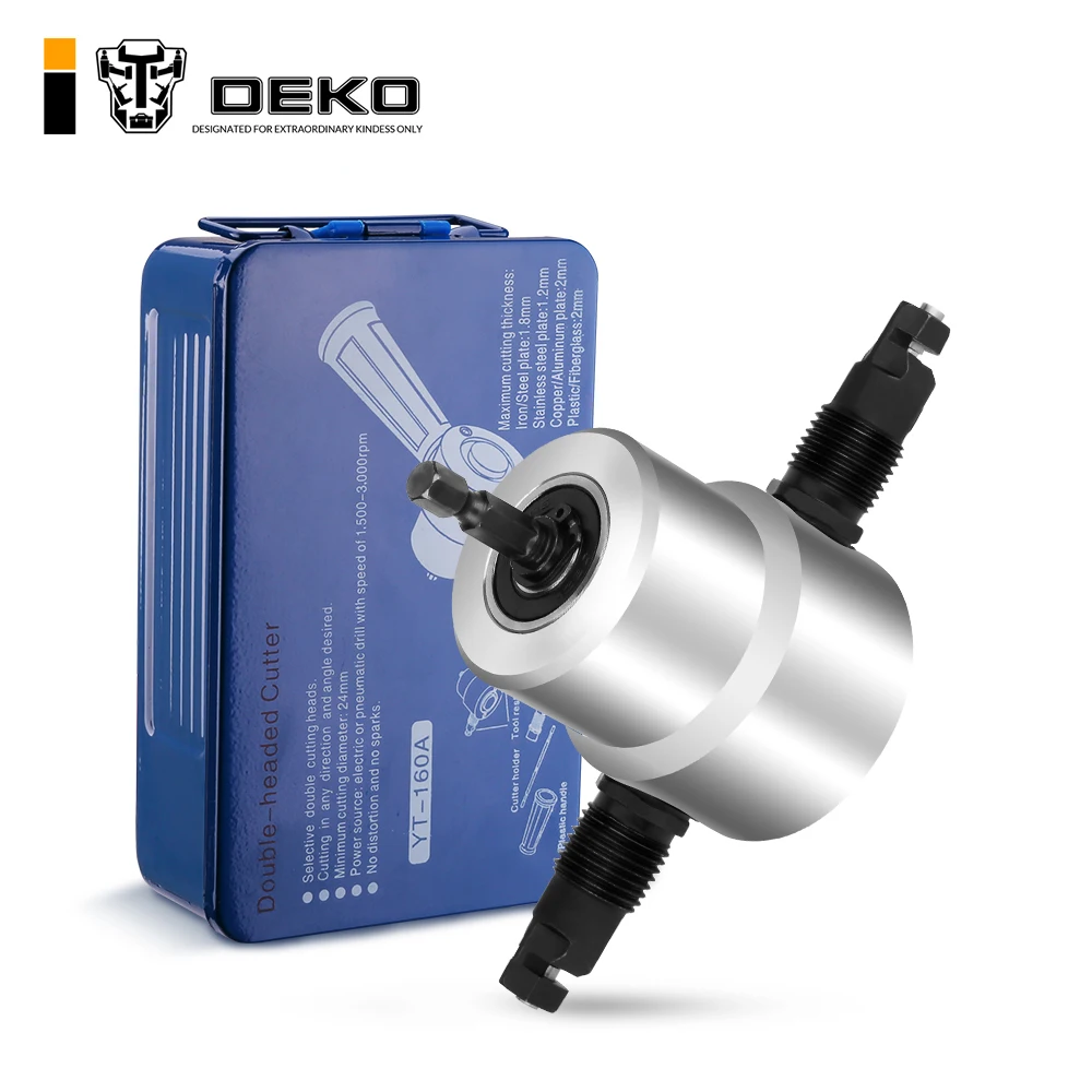 

DEKO Double Head Sheet Nibbler Metal Cutter ,Saw Cutter Tool Drill Attachment Metal Nibbler Tool Kit with Wrench, Nibbler Parts