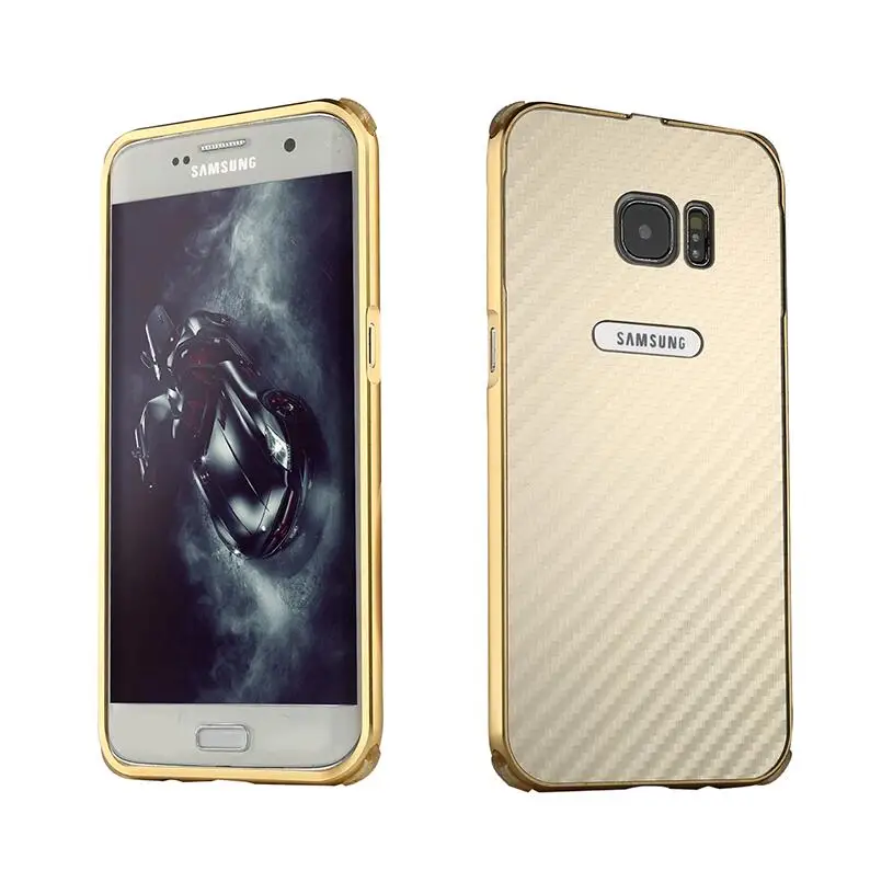 Роскошный Гибридный чехол для samsung Galaxy S7, Жесткий Чехол из углеродного волокна с металлическим бампером+ PC, защитная задняя крышка, чехол s для samsung s7 - Цвет: Gold