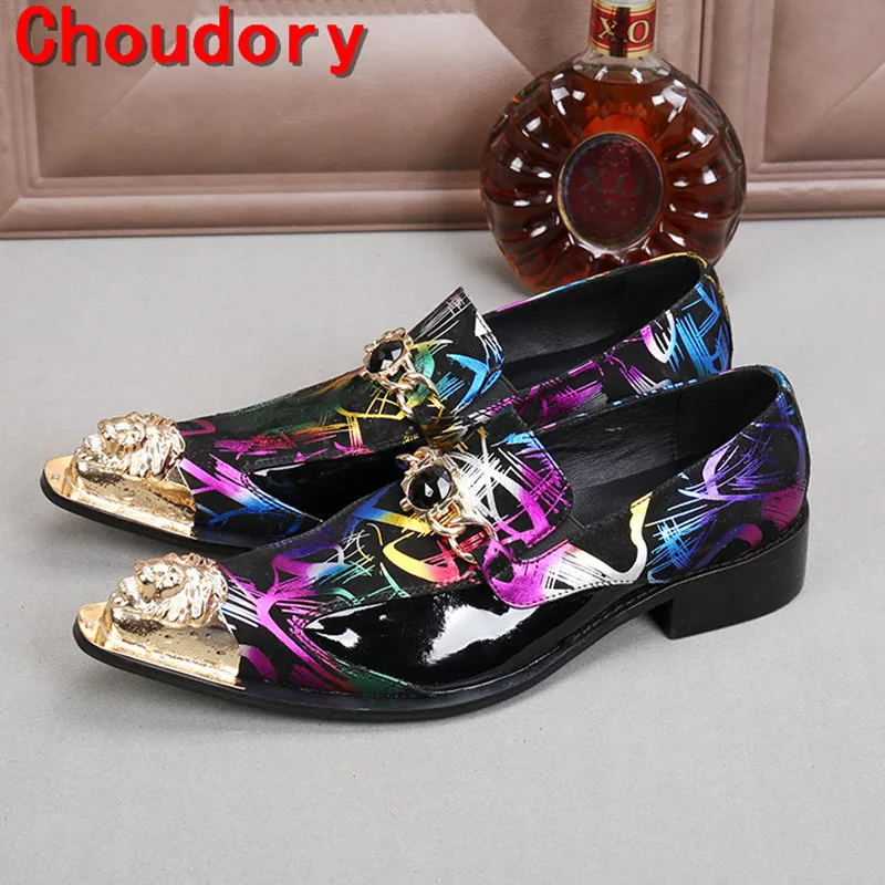

Choudory Italian mens shoes genuine leather gold toe summer dress shoes mixed colors slip on velvet slippers loafers shoe lasts