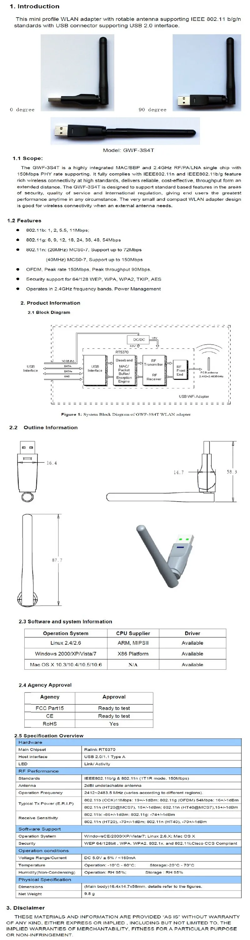 150 Мбит/с RT5370 беспроводной Mini-USB адаптер Lan Карта 802.11n/g/b приемник USB Wi-Fi, Wi-Fi, подвесная антенна для портативных ПК Freesat V7