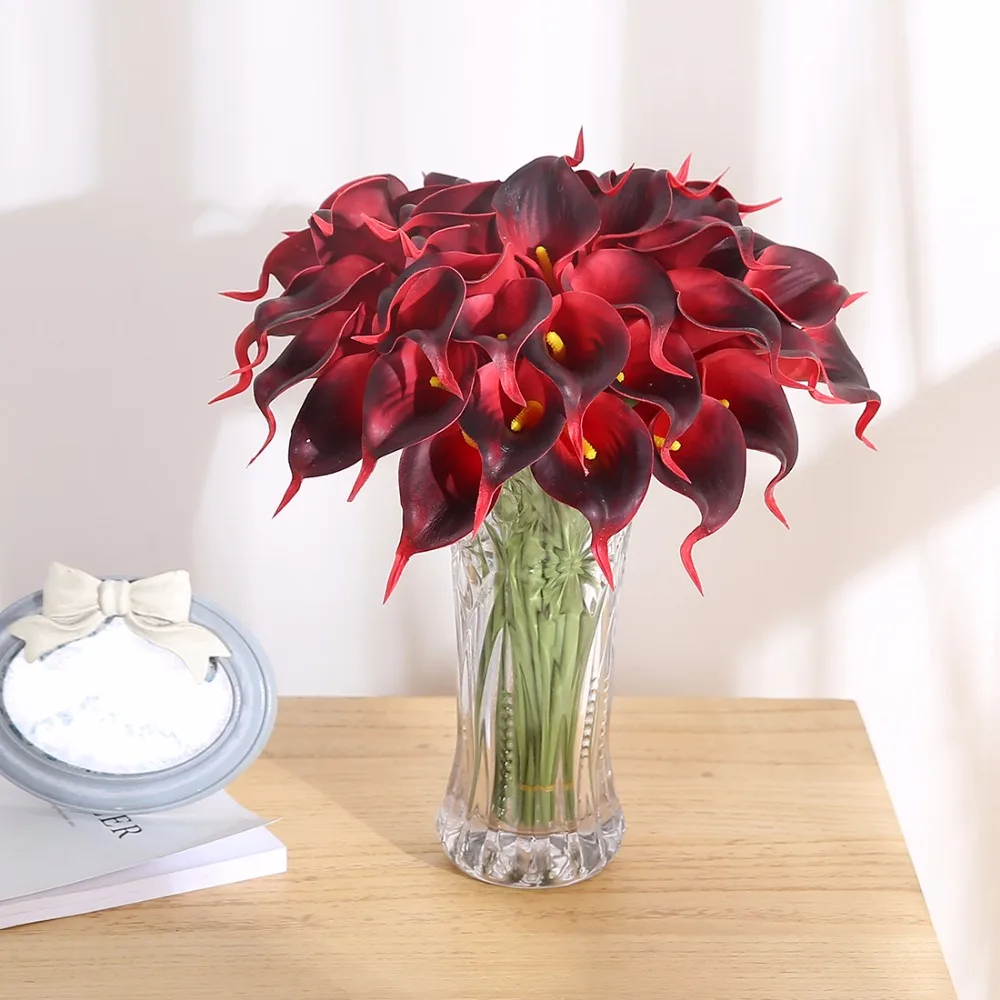 

Luyue 15 Colors 50pcs/lot PU Artificial Calla Flowers Home decor Real Touch Lily Flower Bride Bouquet Wedding Decoration Garden