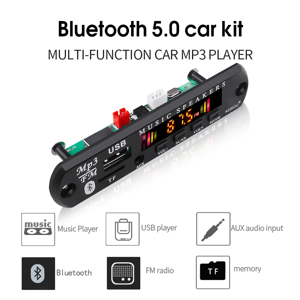 12V 5V Bluetooth 5,0 ресивер, автомобильный набор, свободные руки, Автомобильный MP3-плеер декодер доска Цвет Экран FM радио модуль TF USB 3,5 мм с разъемом подачи внешнего сигнала AUX