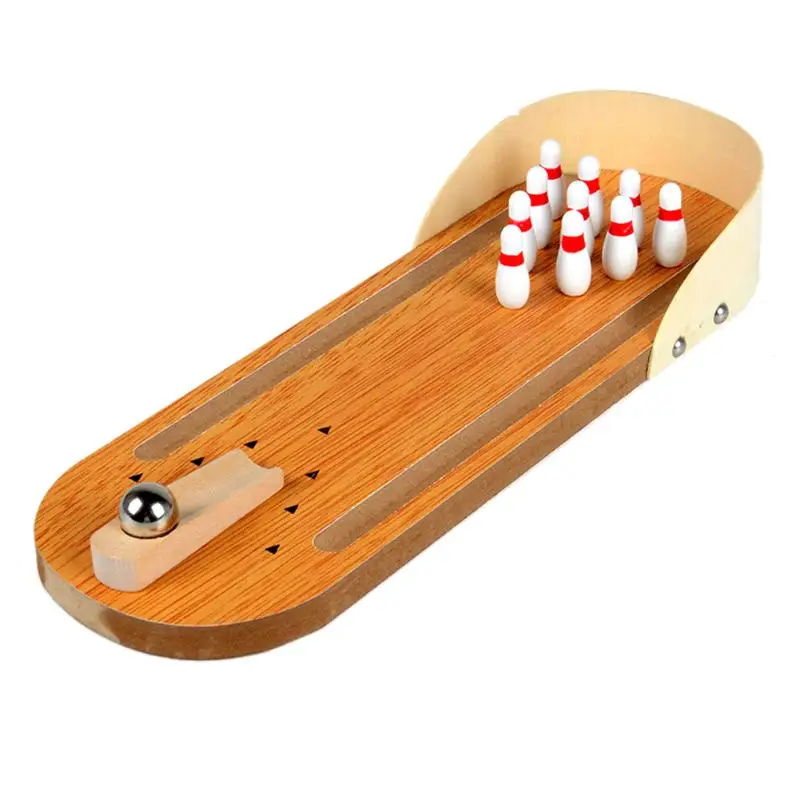 

Creative Mini Desktop Bowling Game Set Wooden Bowling Alley Ten Metal Pin Ball Desk Funny Children Boy Girl Entertainment Toys