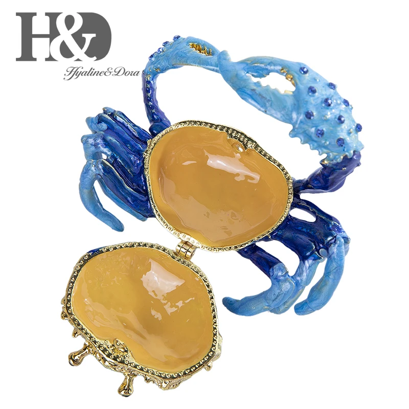 Beste H   D Hand Geschilderd Geëmailleerd en Jeweled Krab Trinket Box Ring Houder Scharnierende Sieraden Collectible Beeldje met Geschenkdoos