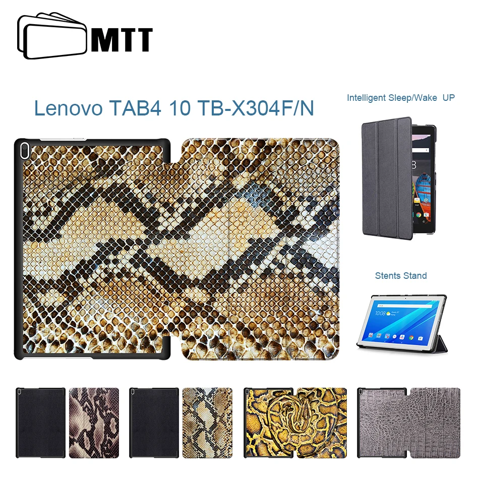 

MTT Snake Skin printed Protective Case For Lenovo TAB 4 10 Magnetic Smart cover for lenovo tab410 Tab4 10 TB-X304N X304F Cases