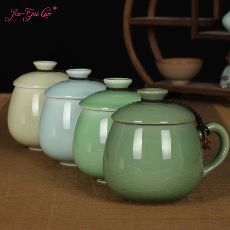 

JIA-GUI LUO 320ML Ceramic tea mug christmas mugs Traditional Chinese Handgrip Ice crack style I016