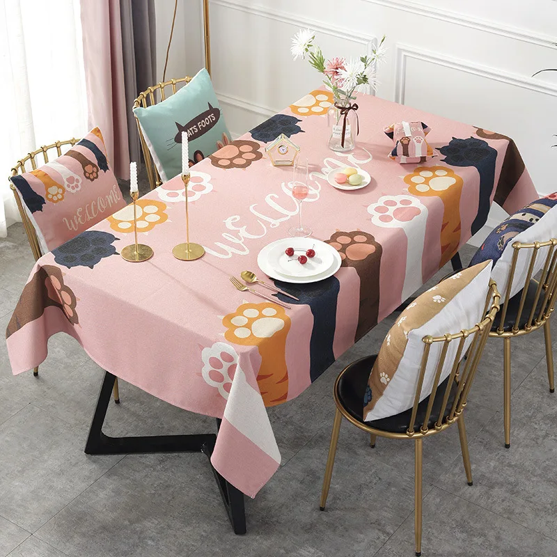 

Party Home Kitchen Tablecloth Creative Cute Cat Claw Print Thicken Rectangular Round Table Cloth