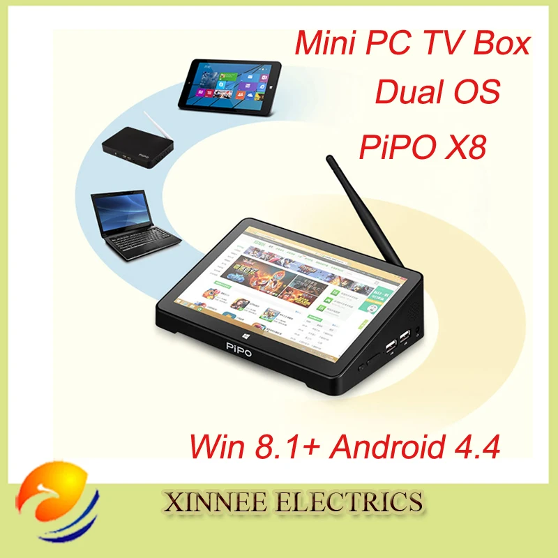  PIPO X8 Mini tv box Intel Windows10 and android 4 Quad Core Dual Boot OS Intel Z3736F Quad Core Mini PC 7"Tablet Mini PC TV Box 