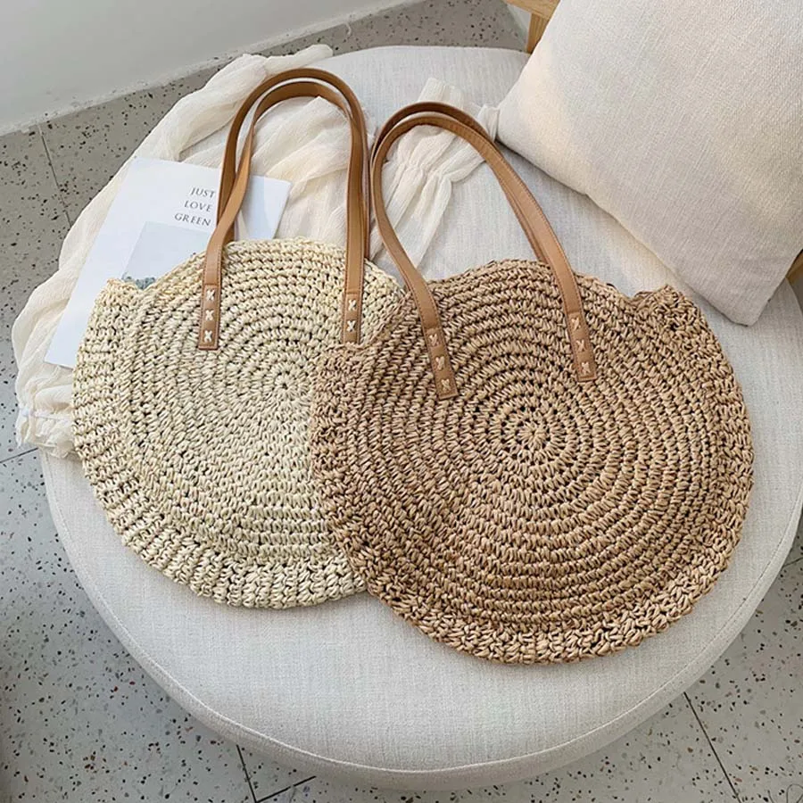  Casual Rattan Women Shoulder Bags Circle Straw Handbags Big Capacity Handmae Summer Totes Lady Roun - 33009003893