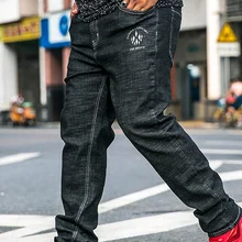 Весна Осень Джинсы мужские стрейч тонкие мужские с высокой талией размера плюс негабаритных людей тонкие длинные брюки