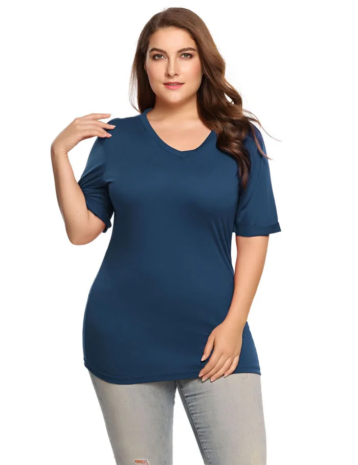 IN'VOLAND женские футболки топы больших размеров повседневные с v-образным вырезом с коротким рукавом однотонные Летние Осенние простые футболки больших размеров