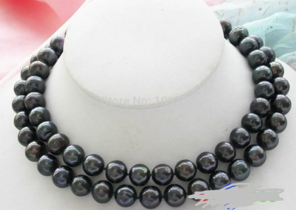 

Jewelr 003456 12MM black round FRESHWATER cultured PEARL necklace 33