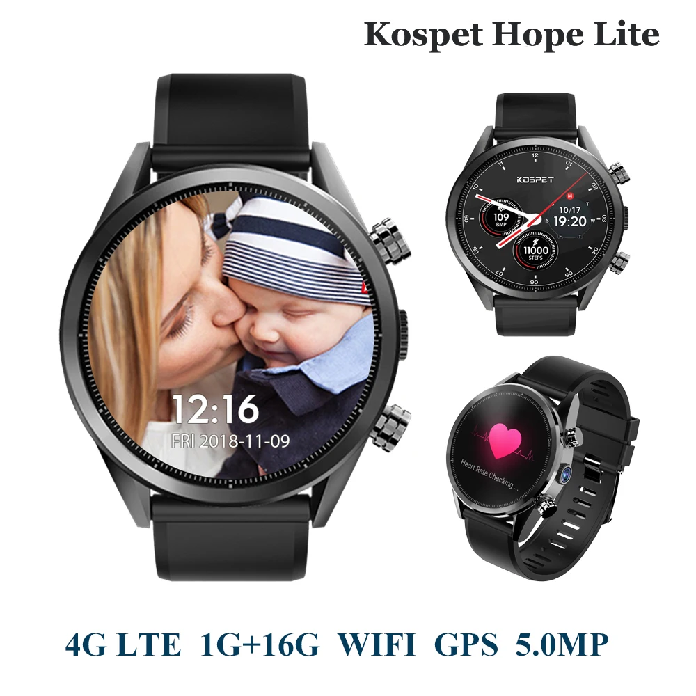 KOSPET Hope Lite Android7.1.1 1GB+ 16GB Dual 4G Smartwatch wifi gps 1,3" AMOLED 8.0MP IP67 Водонепроницаемый MTK6739 Смарт-часы телефон