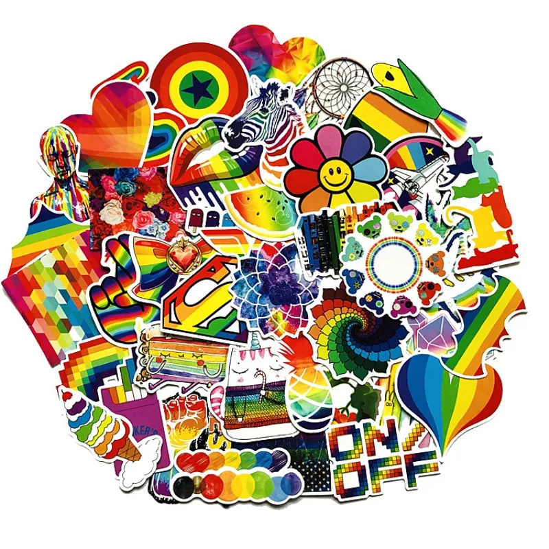 

60Pcs Tide Brand Rainbow Color Graffiti Series Stickers For Notebook PC Skateboard Bicycle Motorcycle DIY Toy Waterproof Sticker