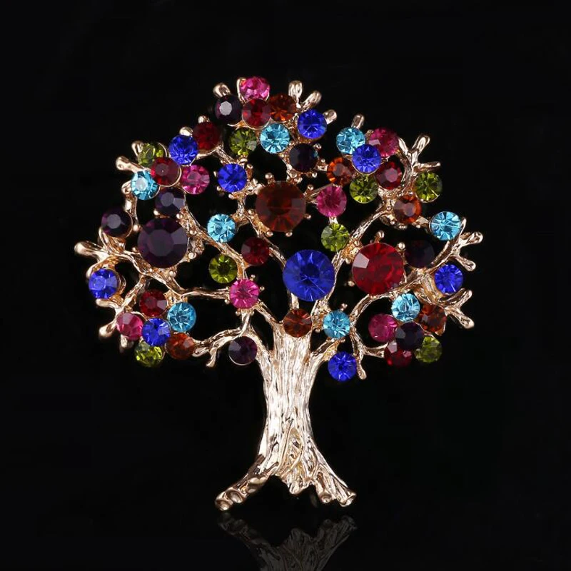 

JINGLANG Fashion Colorful Rhinestone Brooches High Quality Living Tree Brooches For Women Decoration Jewelry