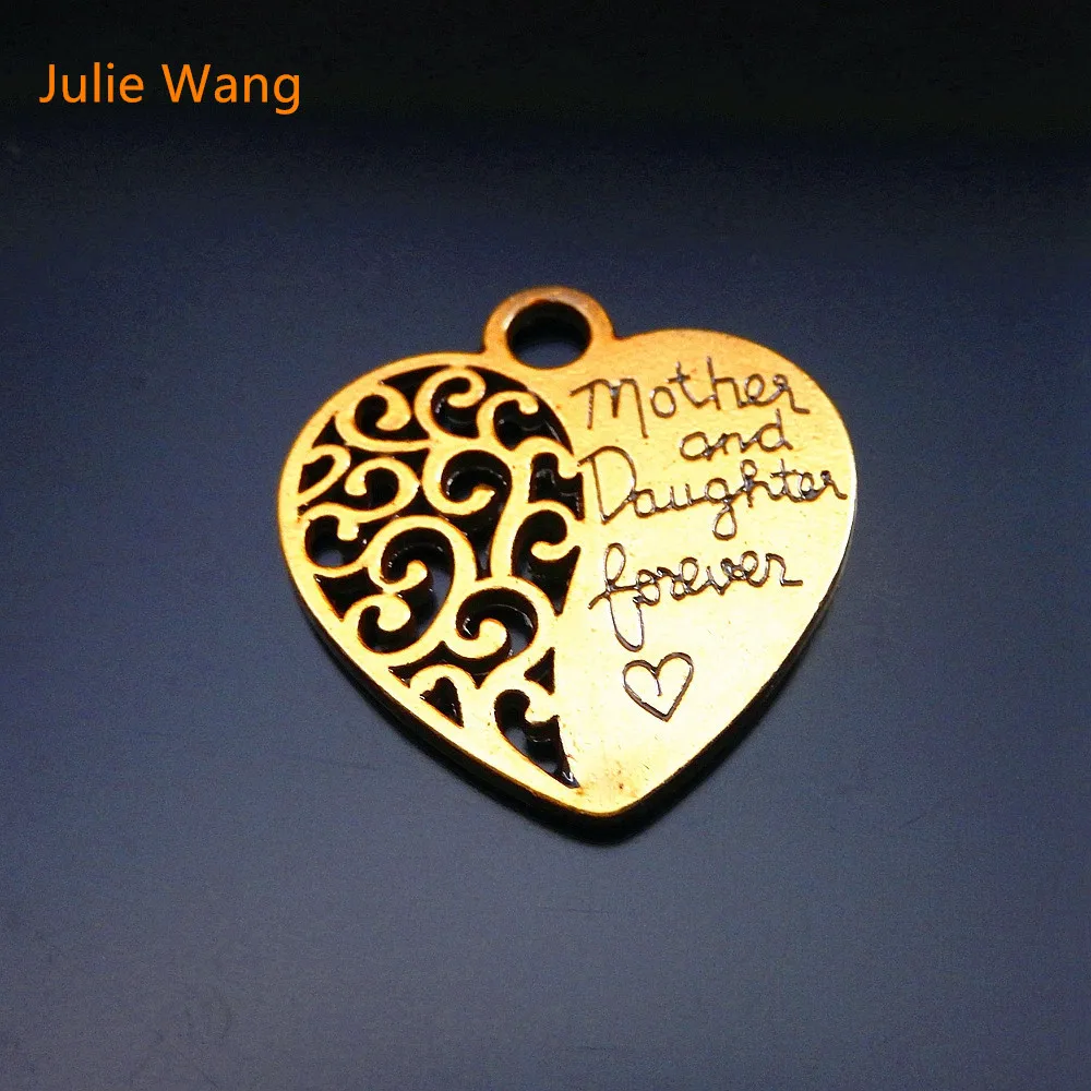 

Julie Wang 1PCS Tea Gold Heart Shape "Mother And Daughter Love"Pendants Charms Jewelry Necklace Earring Accessory