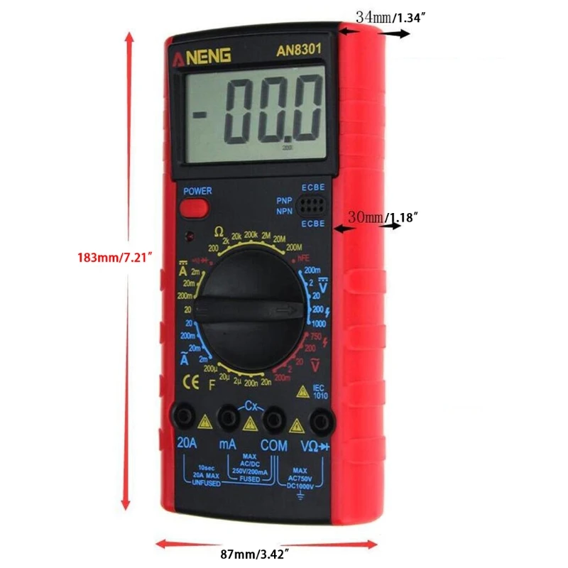 Прочный ANENG AN8301 цифровой мультиметр AC/DC емкостный Вольтметр Амперметр мульти тестер