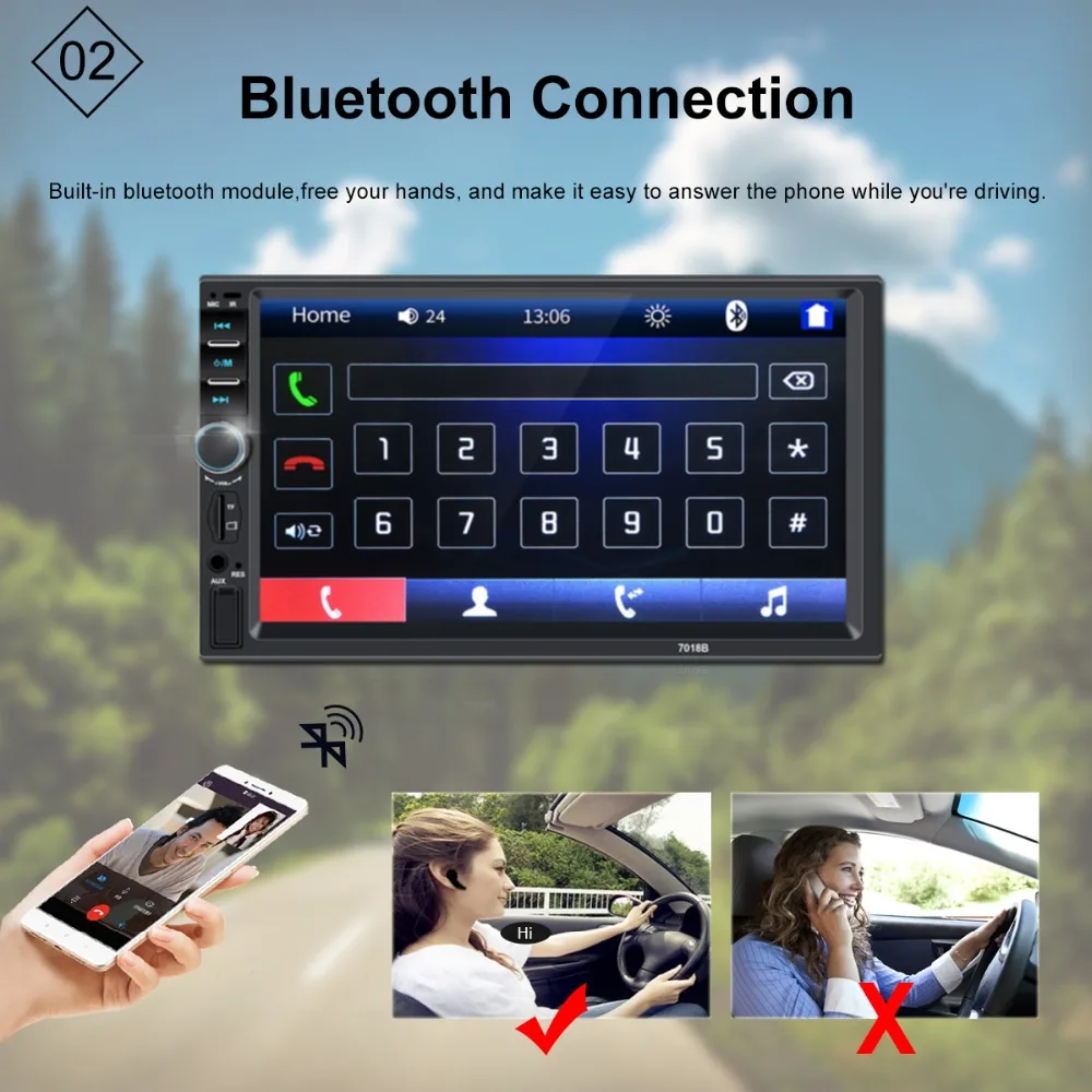 HD " Автомагнитола 2 din автомагнитола coche recorder 7018b сенсорный экран Автомагнитола bluetooth usb камера заднего вида mp5 multimidio плеер