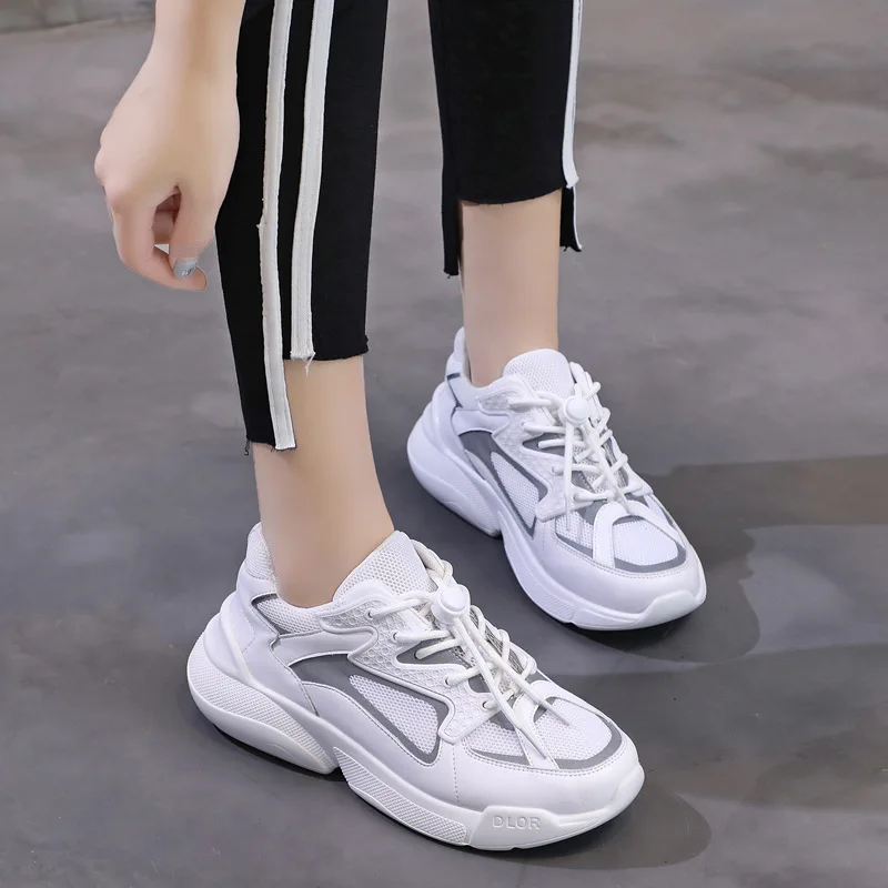 

2019 Women casual shoes platform sneakers patchwork brand zapatos de mujer leather white shoes women ladies chunky shoes A3-93
