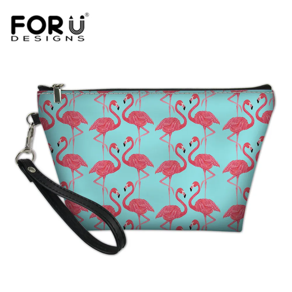 FORUDESIGNS Cute Pink Flamingos Printed Cosmetic Bag Women Makeup Bags