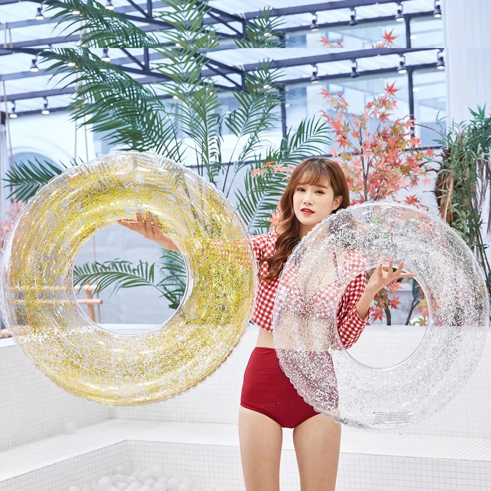 90cm Fashion Sequins Colorful Glitter Swimming Ring For Adult Children Inflatable Pool Tube Giant Float Boys Girl Water Fun Toys