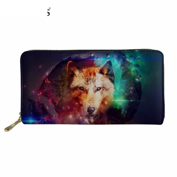 

Cool Animal Galaxy Wolf Printing PU Leather Long Wallet Bussiness Card Money Coin Holder Fashion Zipper Travel Purse Murse Sumka