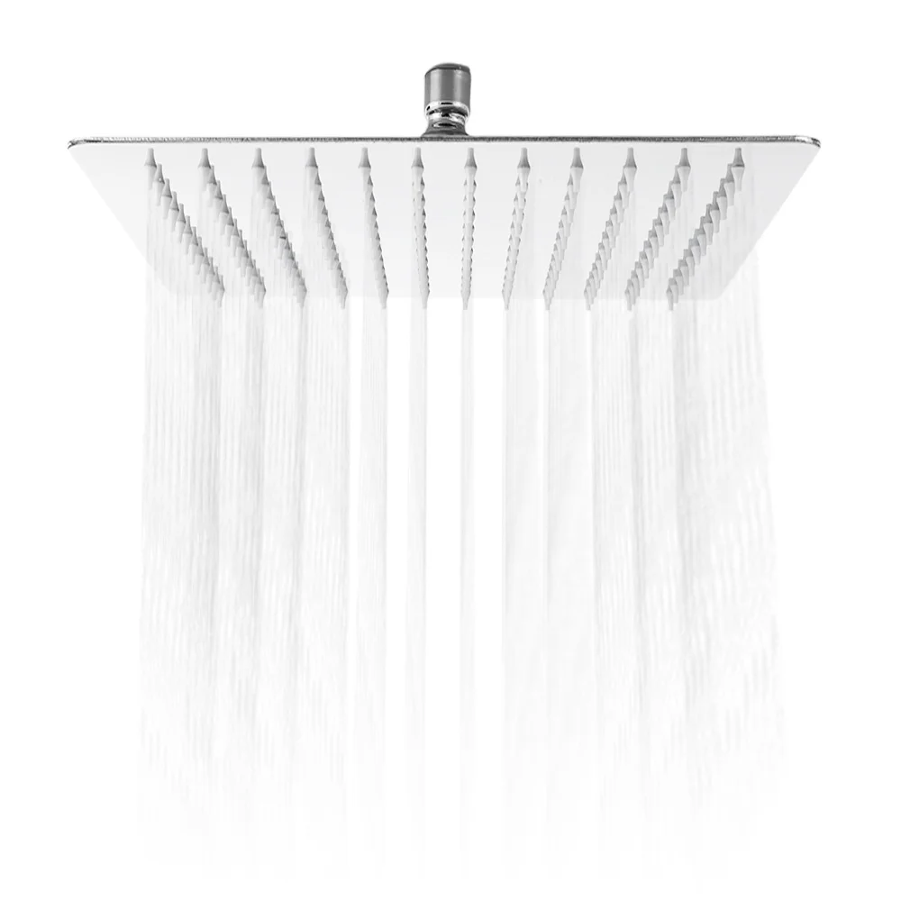 

12 Inch Ultra Thin Square Stainless Steel Rainfall Shower Head Top Shower Bathroom Stainless Steel Tool Part With Swivel Adapter