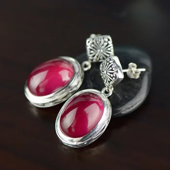 

925 Earrings Sterling Silver Natural Gemstone Vintage Ruby Earrings For Women Fashion Trendy Jewelry Pendientes Aro