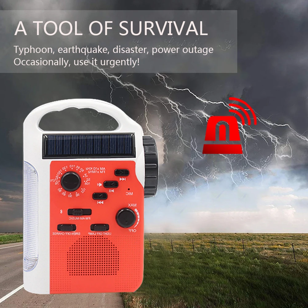 

7 In 1 Speaker AM/FM Solar Hand Crank Bluetooth Radio TF Card Outdoor Reading Lamp Flashlight Multifunction Led Emergency