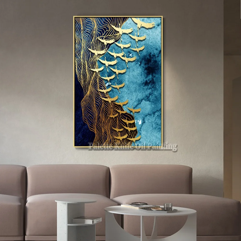 Golden Bird Modern Abstract Print Oil Paintings Wall Art Prints Picture on Canvas Cuadros Decoracion for Living Room Wall decor