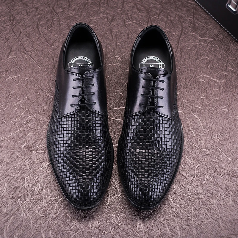 Большой Размеры EUR45 Тканые Дизайн мужские летние Туфли под платье свадебные туфли из натуральной кожи формальная Мужская обувь в деловом стиле