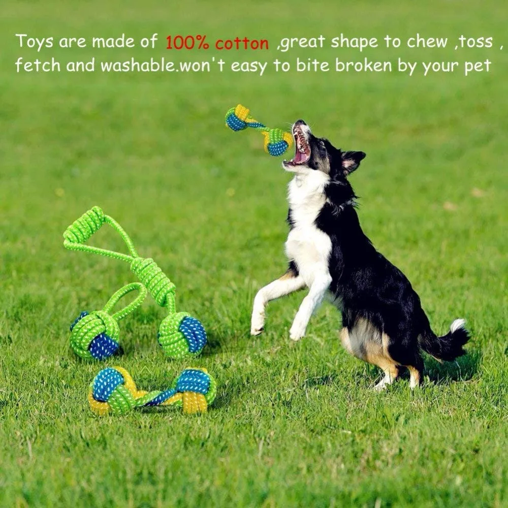 PAWZRoad Dog Rope Toys Knot Bite Resistant Puppy Safe Chewing Toys Teeth Cleaning Pet Playing Ball For Small Large Dogs Training