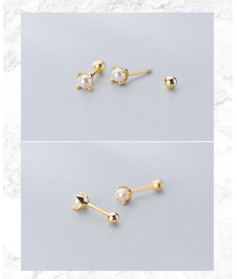 Korean Small Imitation Pearl 925 Sterling Silver Screw Stud Earrings For Women Girls Kids Mini Minimalist Jewelry Gifts Brinco  (11)